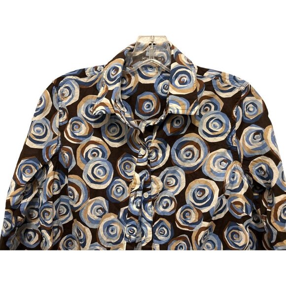 J. McLauglinh Cotton Shirt Button-up Geometric Brown Blue - Picture 2 of 8